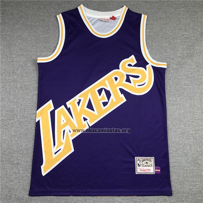 Camiseta Los Angeles Lakers Lebron James NO 23 Mitchell & Ness Big Face Violeta